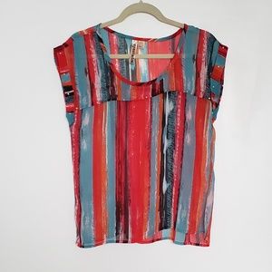Eyeshadow multi color short sleeve blouse